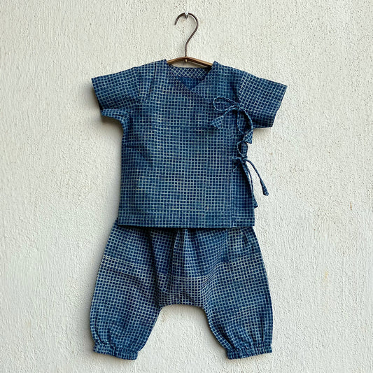 Organic Indigo Check Angarakha + Matching Pants