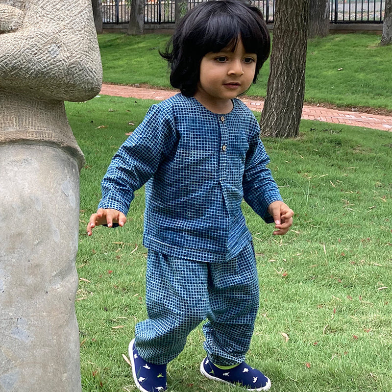 Organic Indigo Check Kurta + Matching Pants