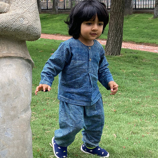 Organic Indigo Check Kurta + Matching Pants