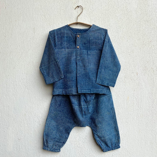 Organic Indigo Check Kurta + Matching Pants