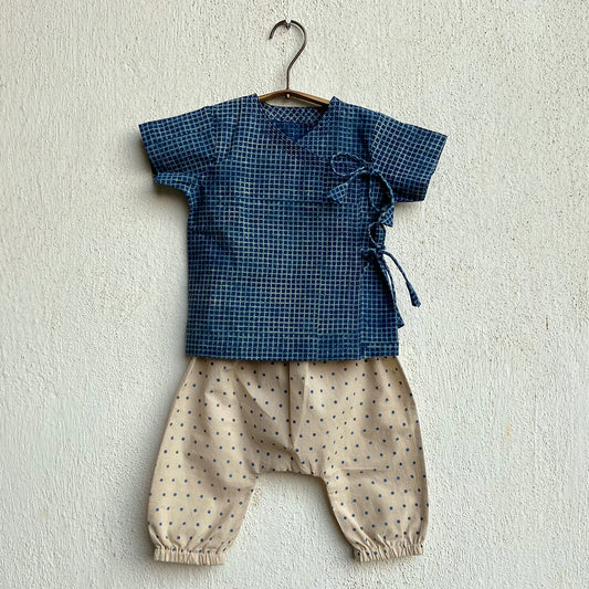 Organic Indigo Check Angarakha + Indigo Raidana Pants