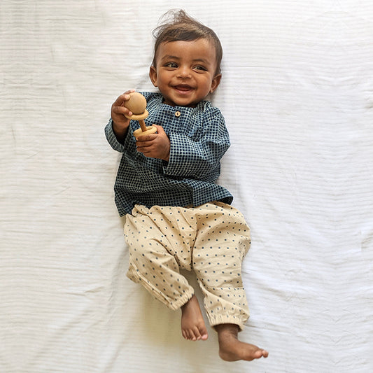 Organic Indigo Check Kurta + Indigo Raidana Pants
