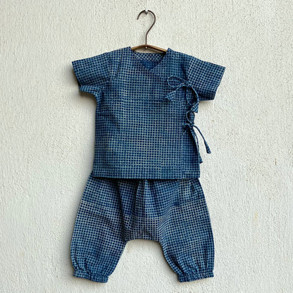 Organic Indigo Zoo Bag - Raidana And Check Angarakha + Pants