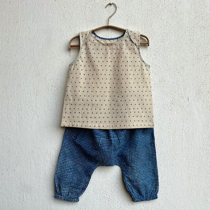 Organic Indigo Raidana Jhabla With Indigo Check Pants