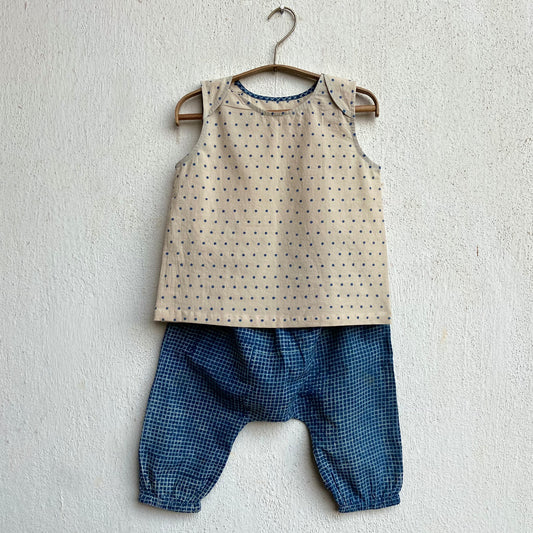 Organic Indigo Raidana Jhabla With Indigo Check Pants