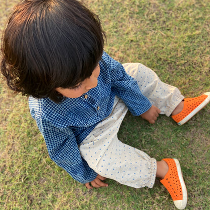 Organic Indigo Bag - Check Kurta + Raidana Kurta + Raidana Pants