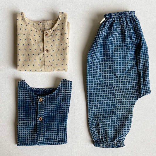 Organic Indigo Bag - Raidana + Check Kurta + Check Pants