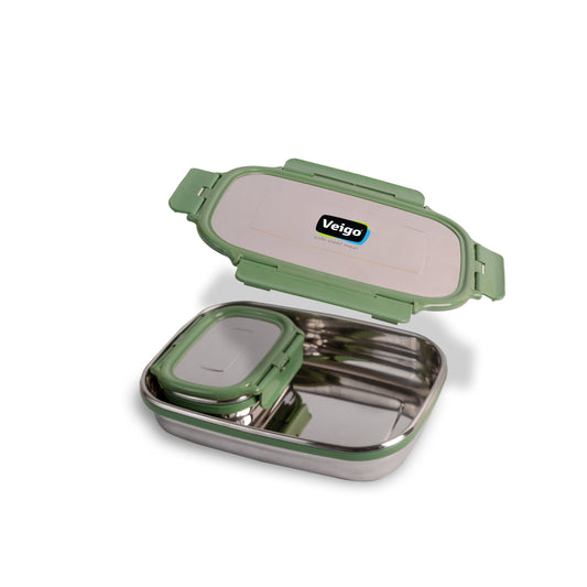 Veigo Jumbo Stainless Steel Lunch Box w/ Veg Box