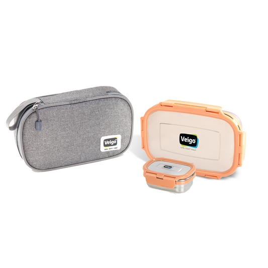Veigo Jumbo Stainless Steel Lunch Box Set with Insulated Pouch
