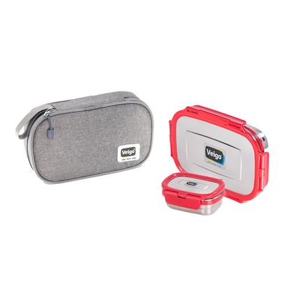 Veigo Maxosteel Jumbo Stainless Steel Lunch Box Set with Insulated Pouch