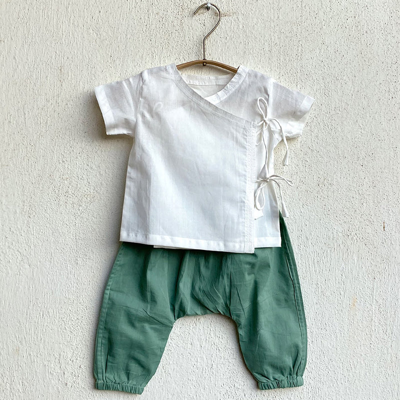 Organic Koi Bag - Koi Mint And White Angrakha + Mint Pants