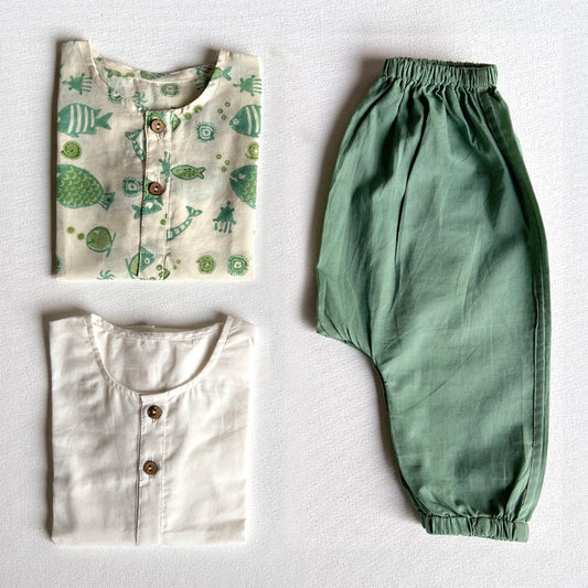 Organic Koi Bag - Koi Mint And White Kurta + Mint Pants
