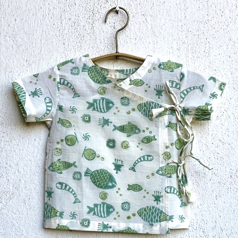 Organic Fish Print Angarakha Top + Mint Pants