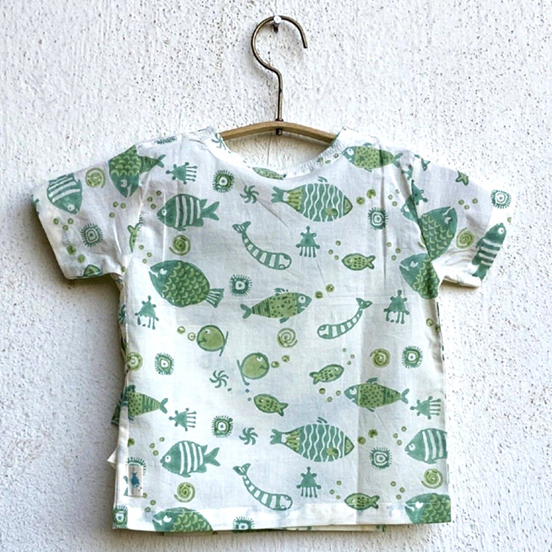 Organic Fish Print Angarakha Top + Mint Pants