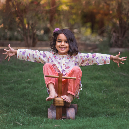 Organic Koi Peach Print Kurta + Peach Pants