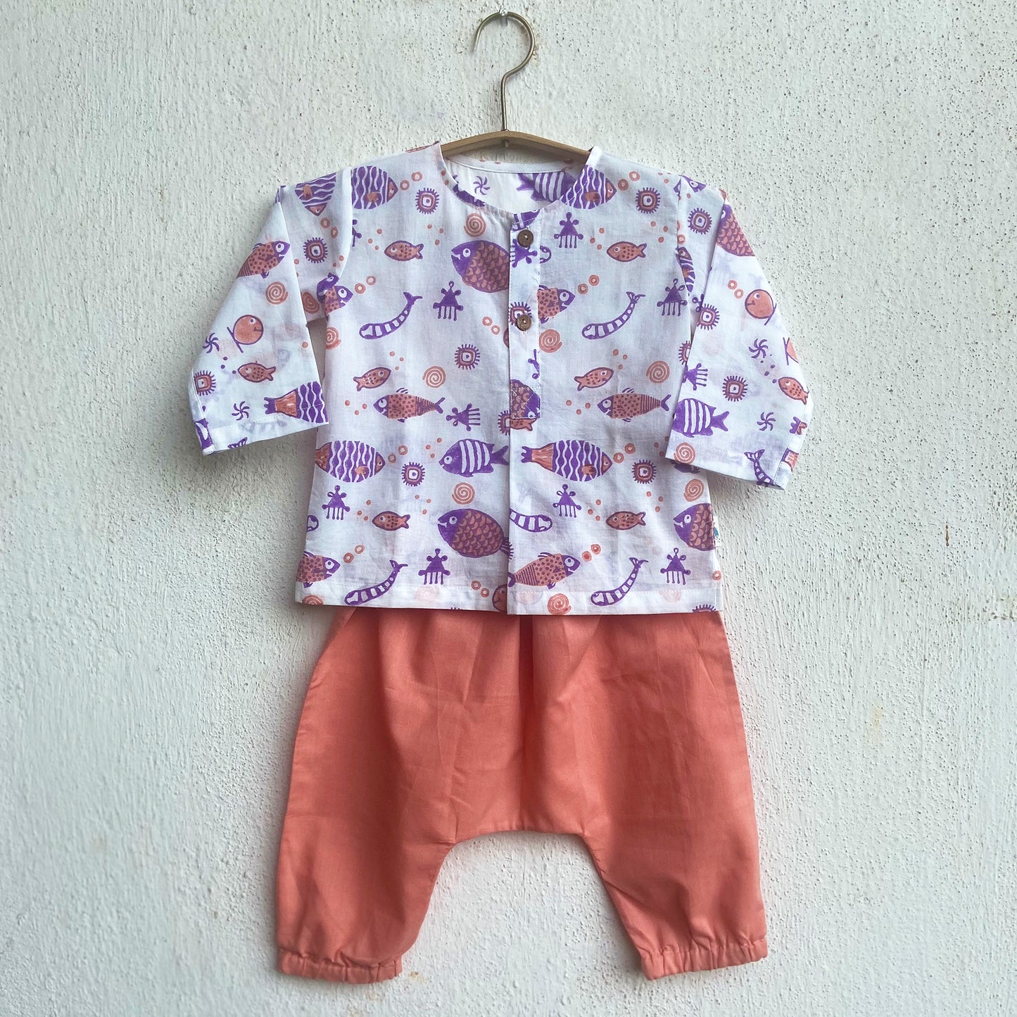 Organic Koi Peach Print Kurta + Peach Pants