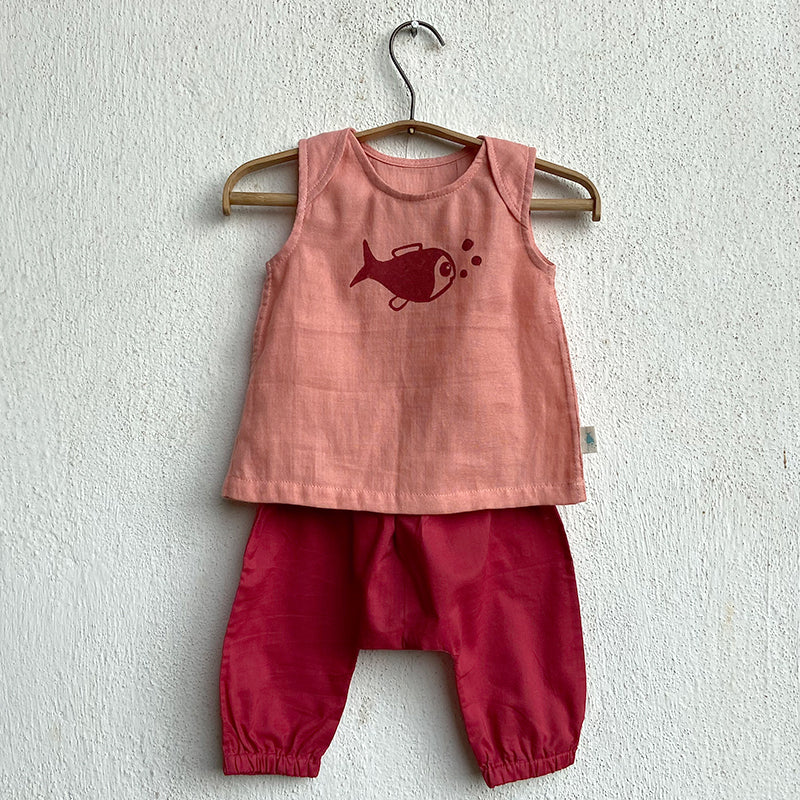 Organic Koi Peach Jhabla With Red Pants
