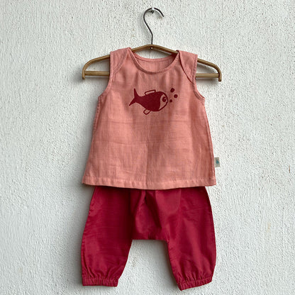 Organic Koi Peach Jhabla With Red Pants