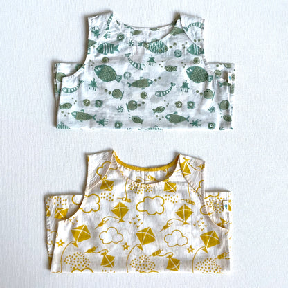 Organic Koi Jhabla Bag - Yellow Patang And Koi Mint