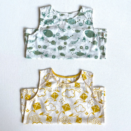 Organic Koi Jhabla Bag - Yellow Patang And Koi Mint