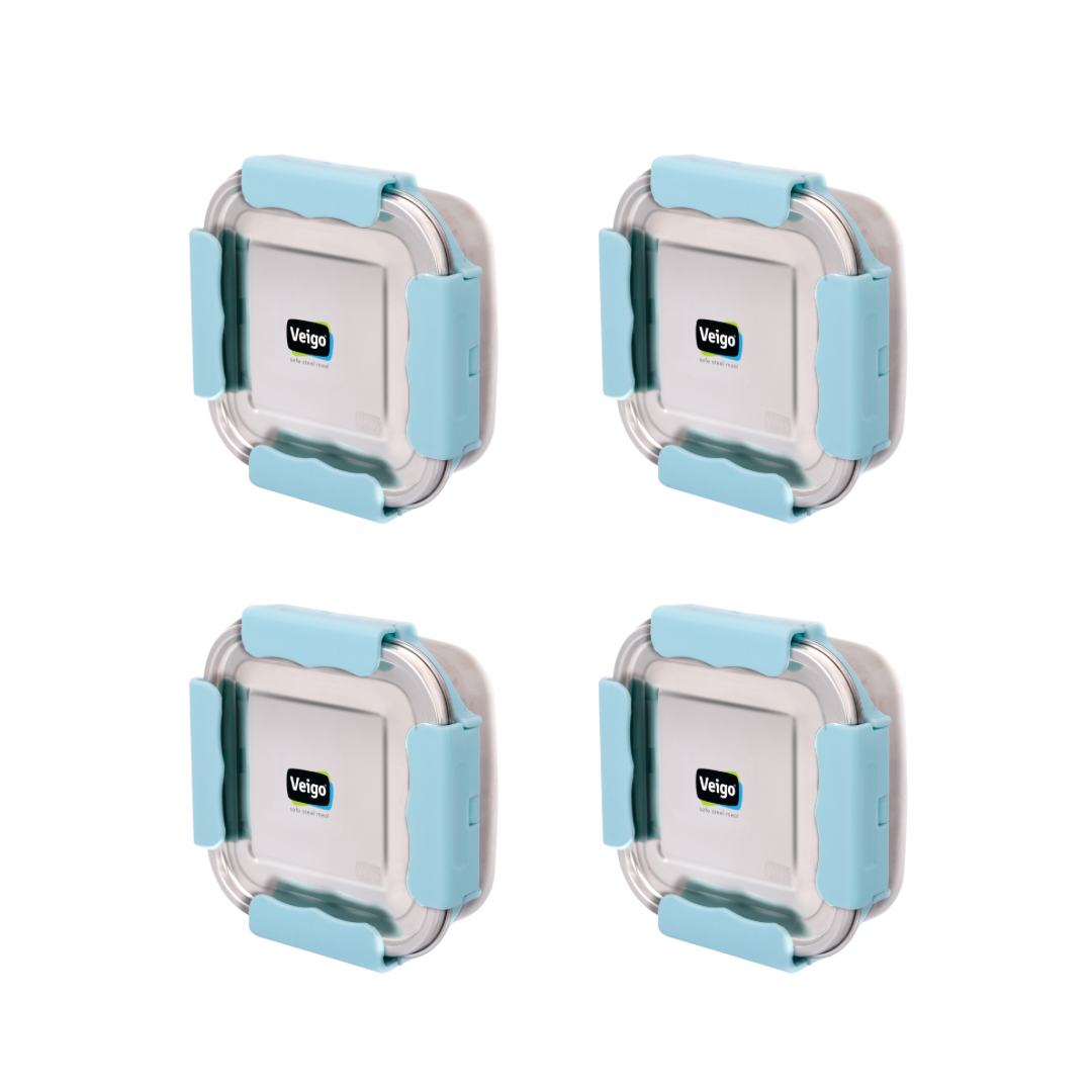 Veigo Outdoor Adventure - Set of 4 Stainless Steel Medium Lunch Boxes