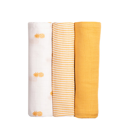 Organic Muslin Swaddles (Set of 3) – Pineapple