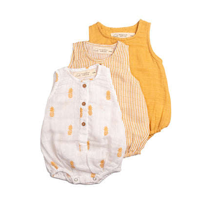 Organic Muslin Baby Romper (Pack of 3) – Pineapple
