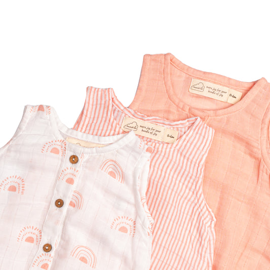 Organic Muslin Baby Romper (Pack of 3) – Rainbow