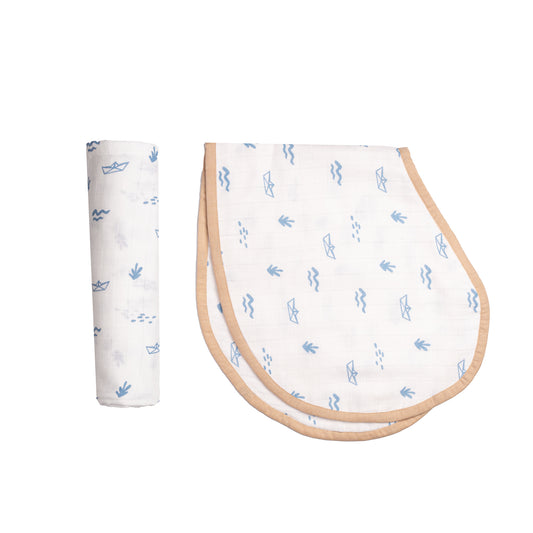 Swaddle & Burp Cloth Bib - Boat