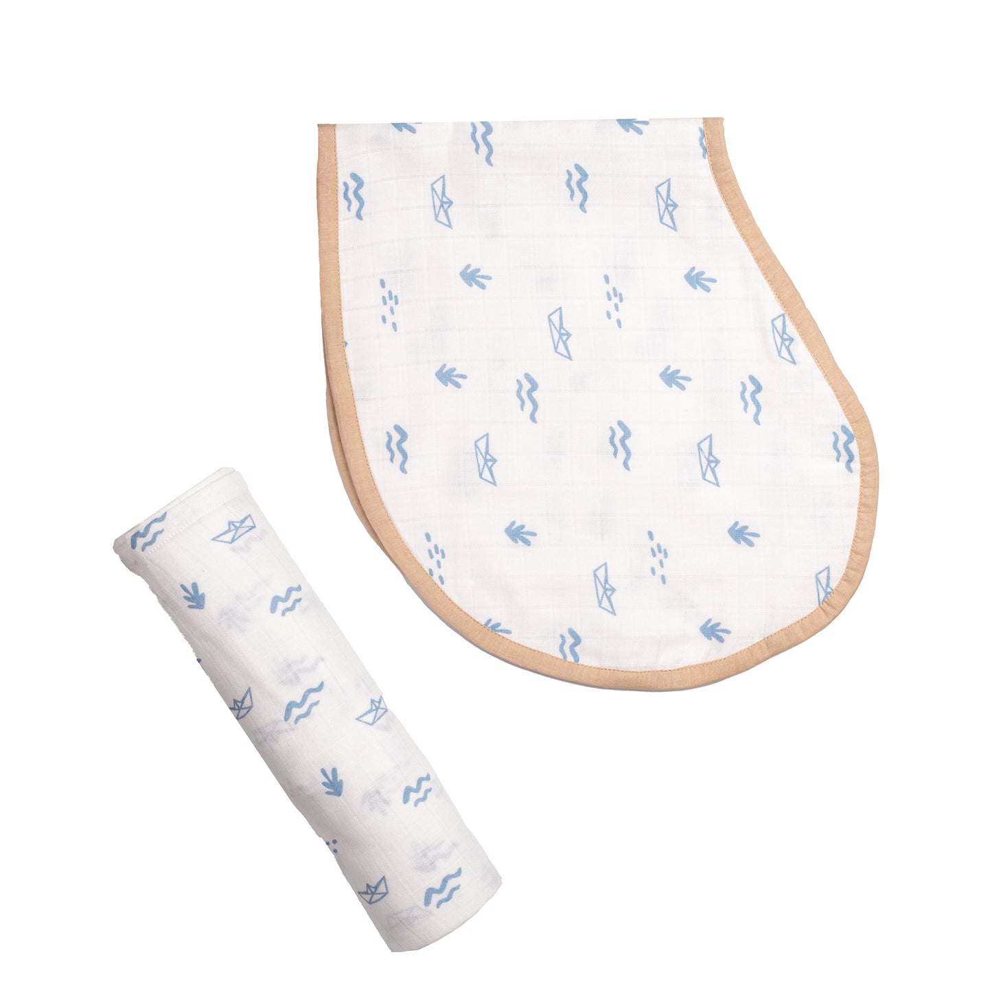 Swaddle & Burp Cloth Bib - Boat
