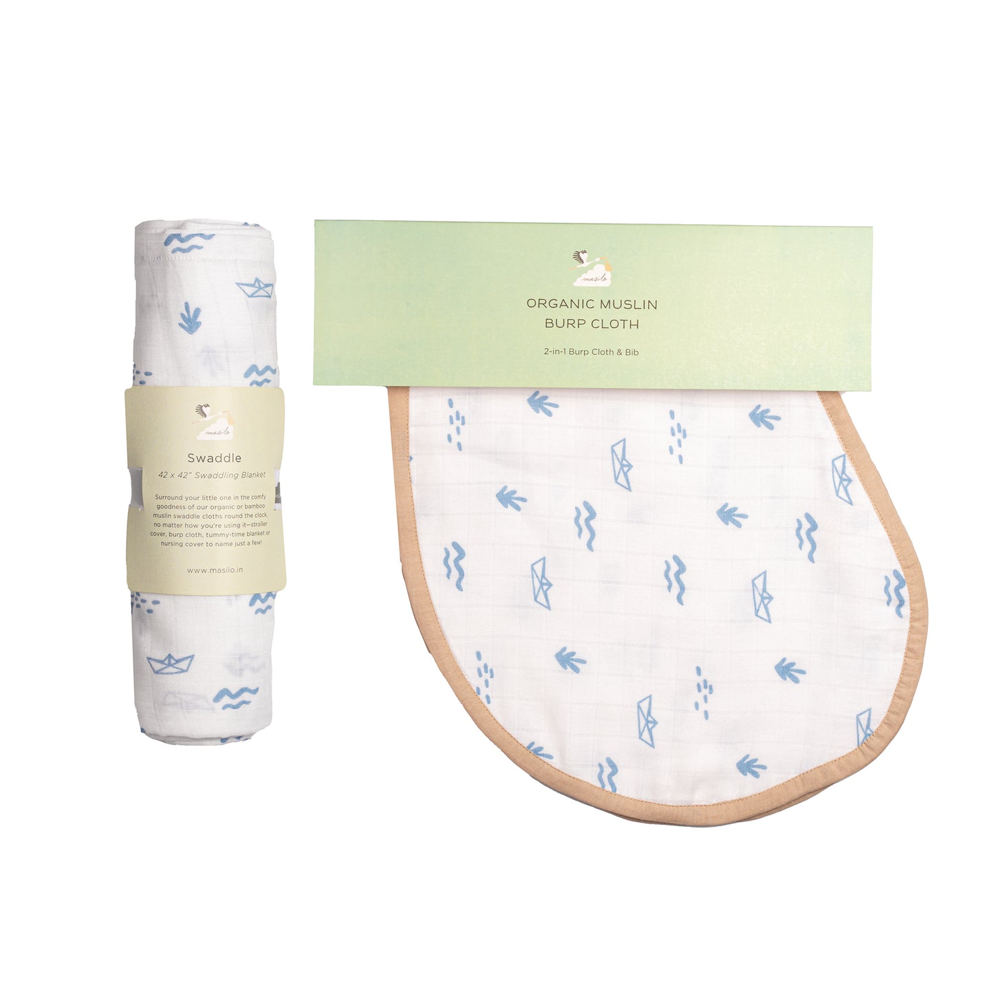 Swaddle & Burp Cloth Bib - Boat