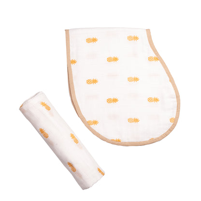 Swaddle & Burp Cloth Bib - Pineapple