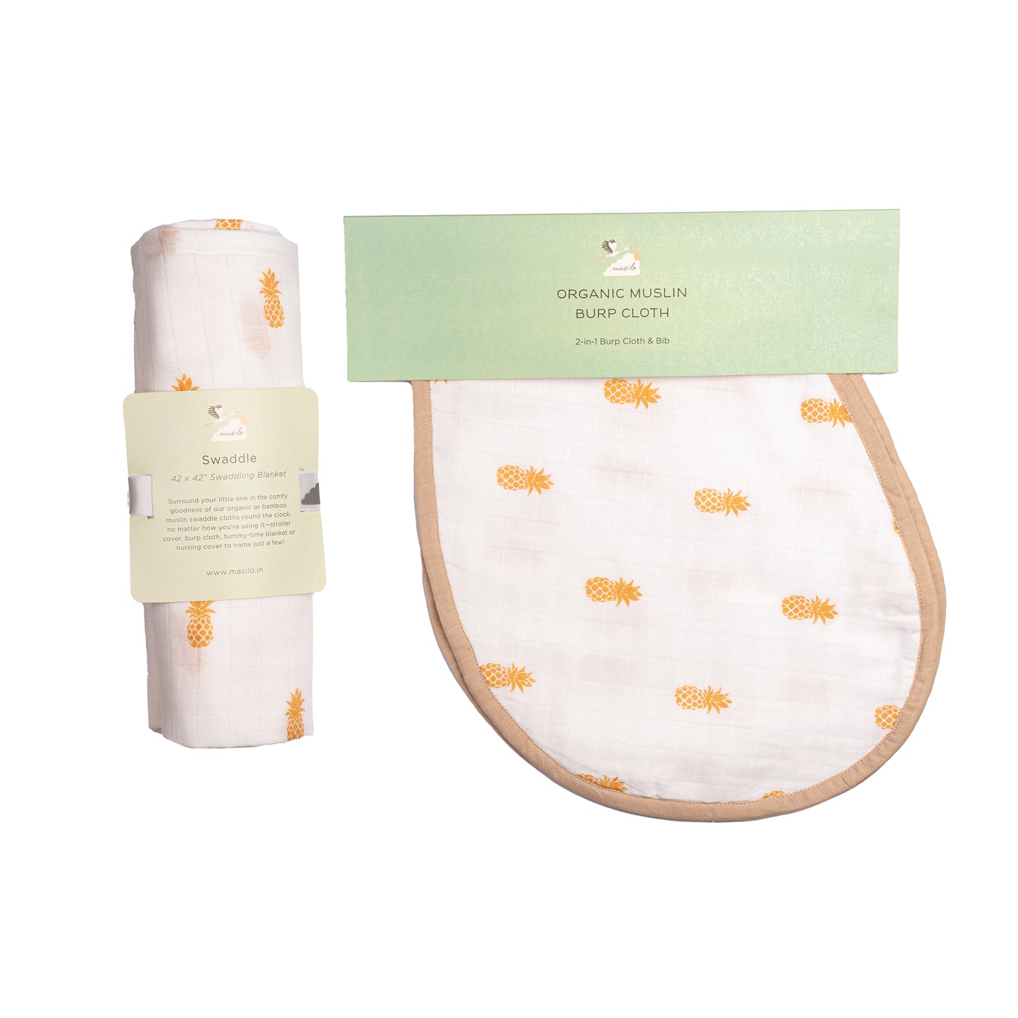 Swaddle & Burp Cloth Bib - Pineapple