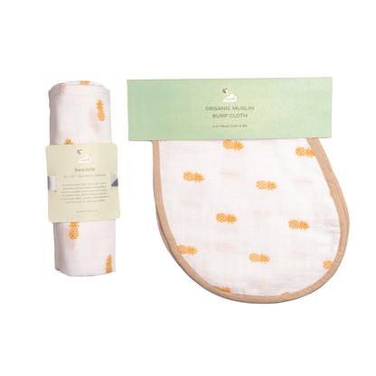 Swaddle & Burp Cloth Bib - Pineapple