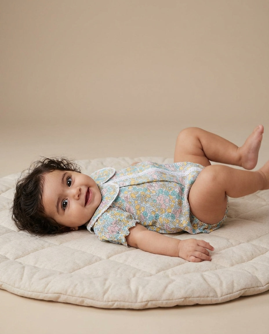 Petal Pops Cyan Romper (0-2 Years)