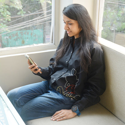 Mouse Embellished Women Shirt - Black