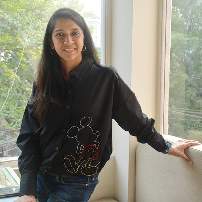 Mouse Embellished Women Shirt - Black