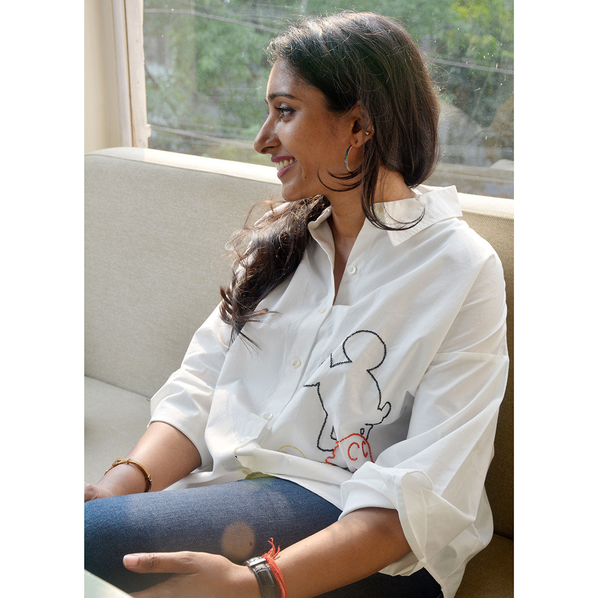 Mouse Embellished Women's Shirt - Black/White