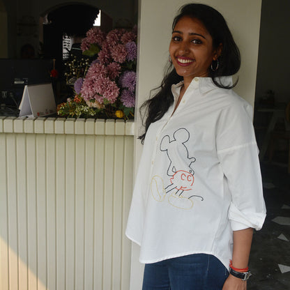 Mouse Embellished Women Shirt - White