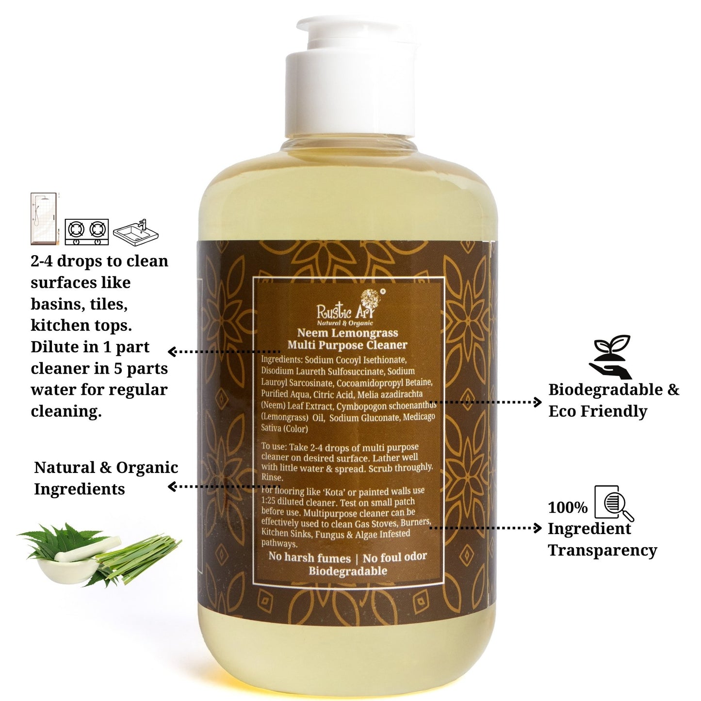 Rustic Art Neem Lemongrass Multipurpose Cleaner (300ml)