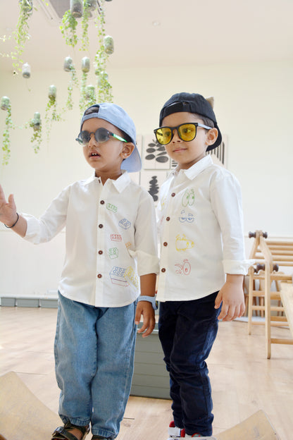 Building Blocks Embroidered Unisex Shirt - White