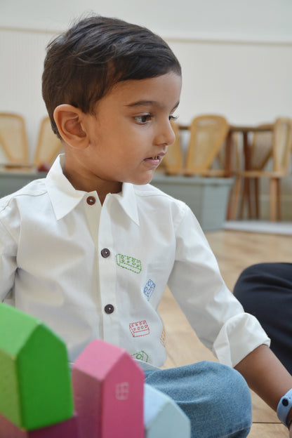 Building Blocks Embroidered Unisex Shirt - White