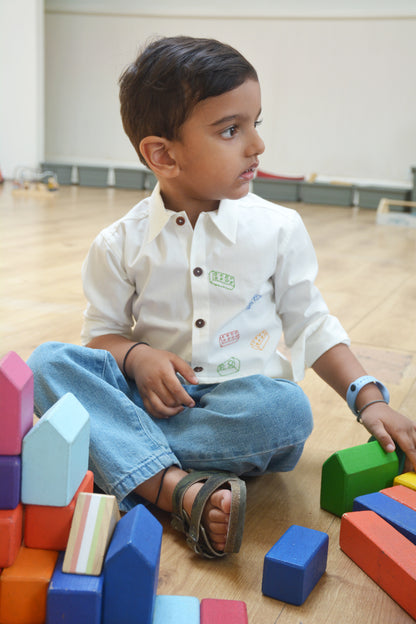 Building Blocks Embroidered Unisex Shirt - White