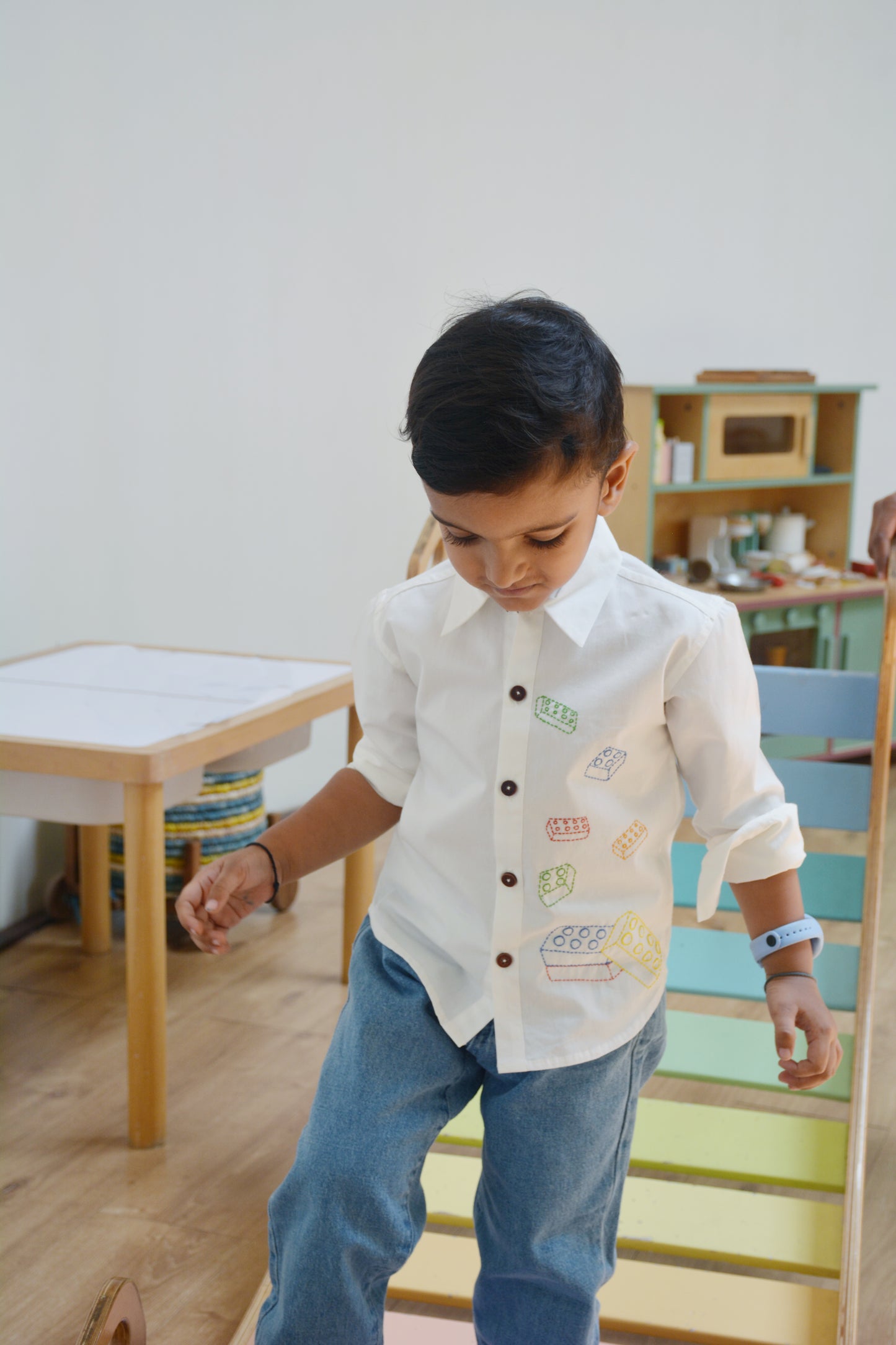 Building Blocks Embroidered Unisex Shirt - White
