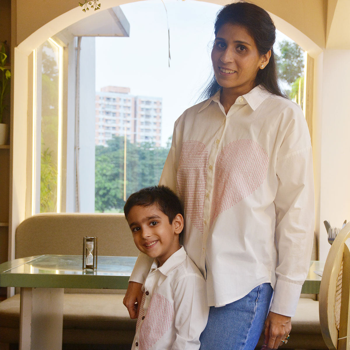 Lined Heart Embroidered Womens Shirt - White/Black