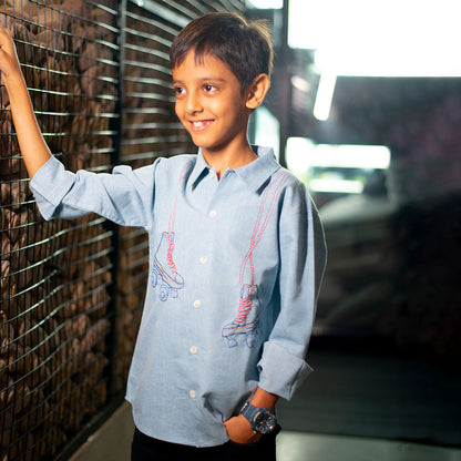 Roller Skates Embroidered Denim Shirt