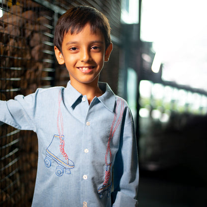 Roller Skates Embroidered Denim Shirt
