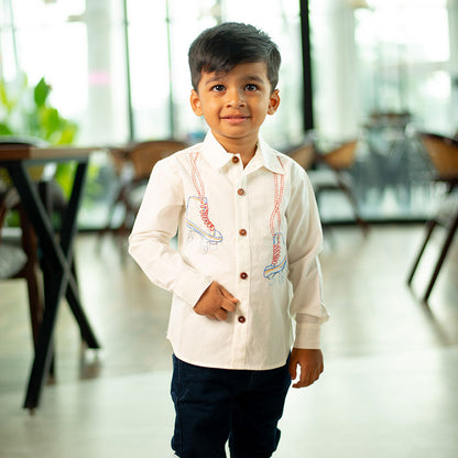 Roller Skates Embroidered Organic Cotton Shirt - White