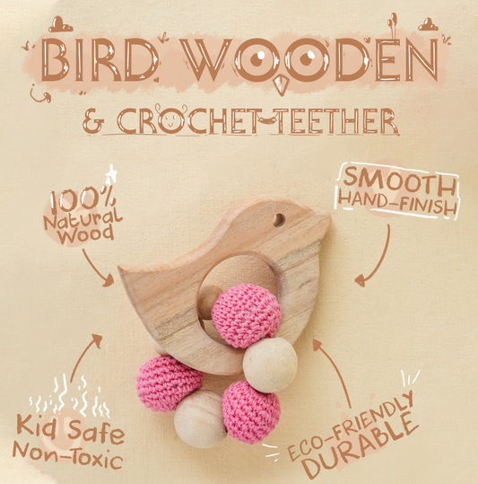 Bird Wooden & Crochet Teether