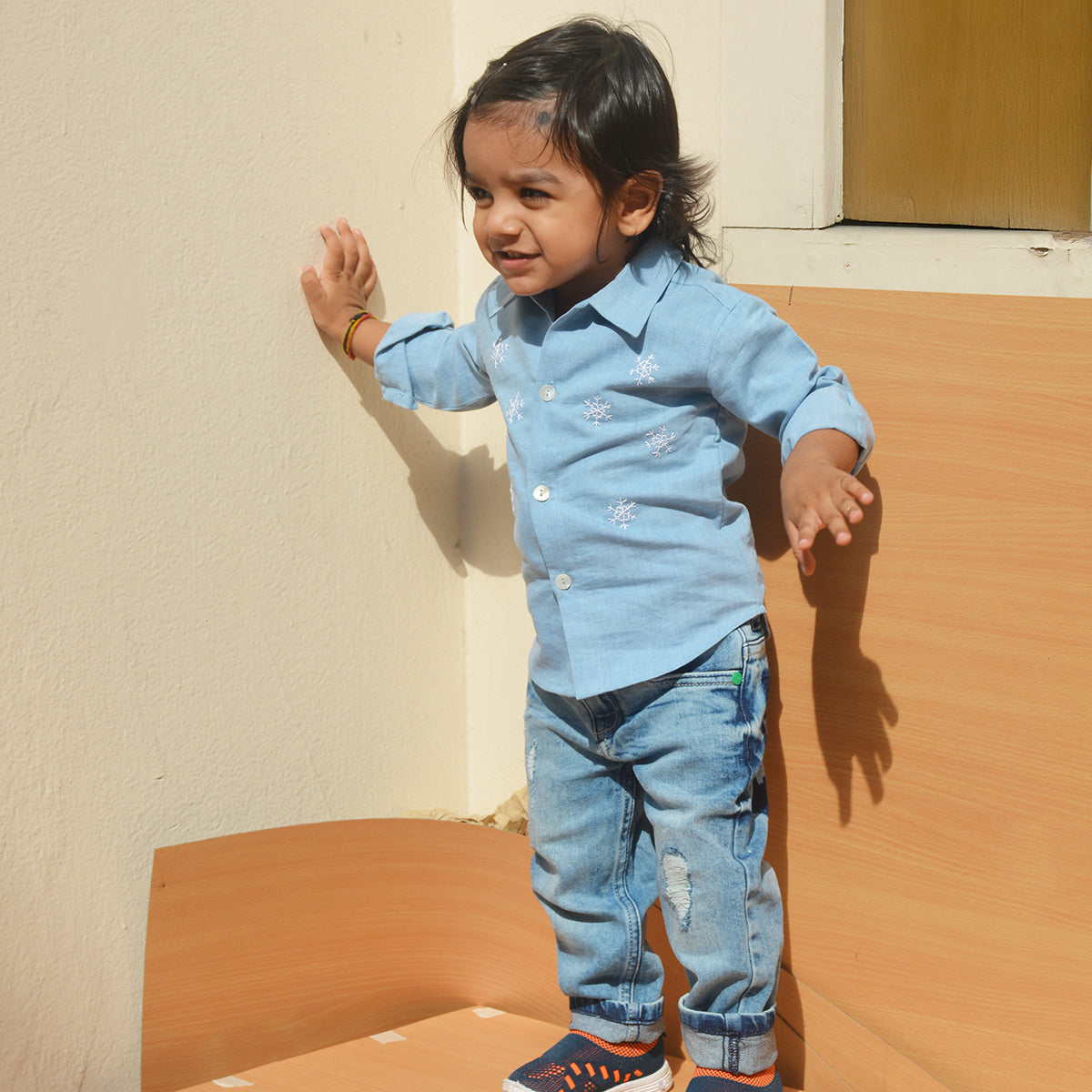 Snowflakes Embroidered Denim Shirt